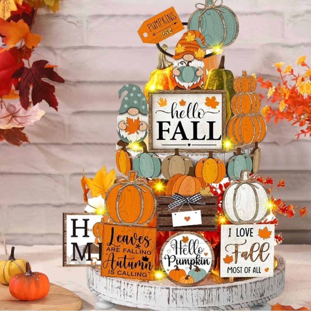 Tiered Tray Autumn Pumpkin and Fall Decor Set NWT DOES NOT INCLUDE TRAY. - Picture 3 of 4